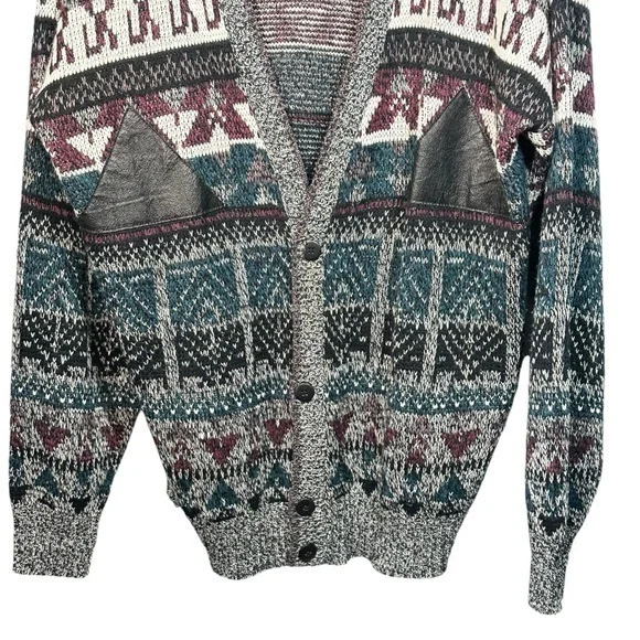 Vintage Mens Grandpacore Cardigan Sweater Size Large Geometric Abstract Aztec - Picture 4 of 13